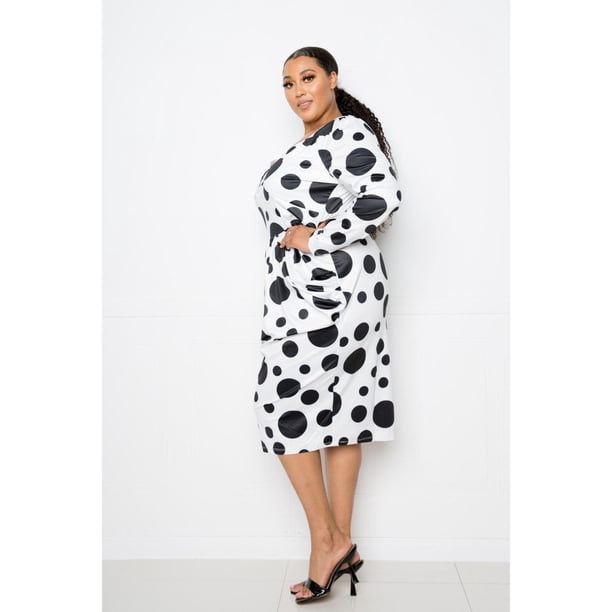 Vestido Midi Fruncido con Cintura Caída y Lunares, Talla 2XL