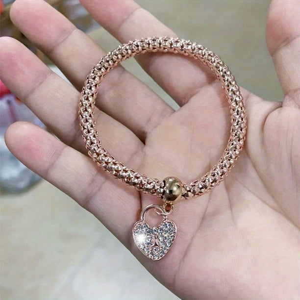 Fashion Jewelry Rhinestone Heart Three Combination Tricolor Bracelet Valentine's Day Gift