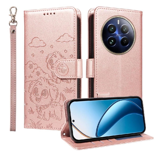 Funda Billetera FOXDOCK Compatible con Realme 12 Pro Plus, Diseño Perrito Tierno, Ranuras para Tarjetas y Soporte Plegable