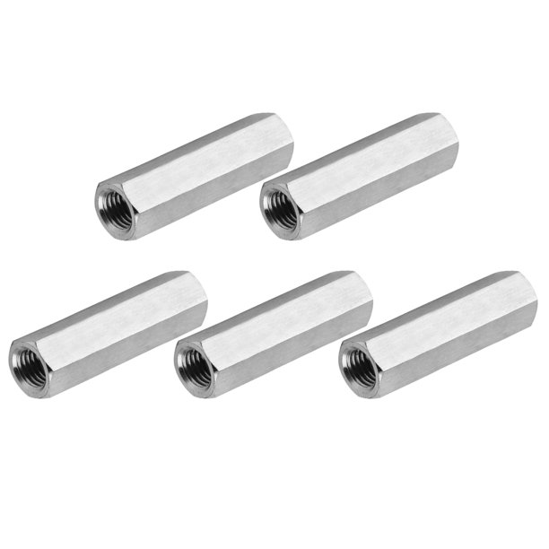 Uxcell 8#-32 UNC 304 Acero Inoxidable Tuercas de Acoplamiento Hexagonales, 5 Piezas 25.4mm / 1" Longitud Totalmente Roscada Conector de Acoplamiento de Varilla Sujetadores, Tono Plateado