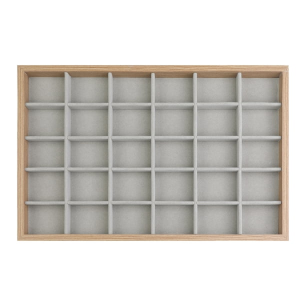 Bandejas de Accesorios de Madera para Mujeres REGALWOVEN con Divisores Removibles, Organizador de Accesorios Cajón Marrón Claro Bandeja de 30 Compartimentos