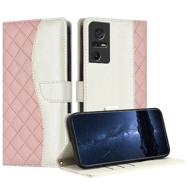 Funda Tipo Cartera Acolchada para TCL 40 SE con Bloqueo RFID Ranuras y Correa Rosa