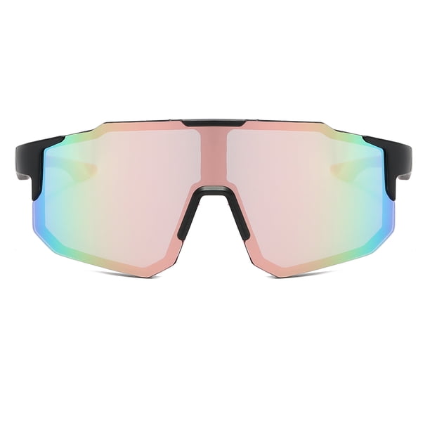 POLASUP GAFAS LENTES DE SOL Gafas de sol deportivas con lentes iridiscentes en tonos rosados y verdes, montura negra con detalles rosa. Diseño aerodinámico, protección UV 400