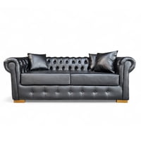 Mbc - Sofá Chesterfield 3 Cuerpos Cuero Sintético Pu Black