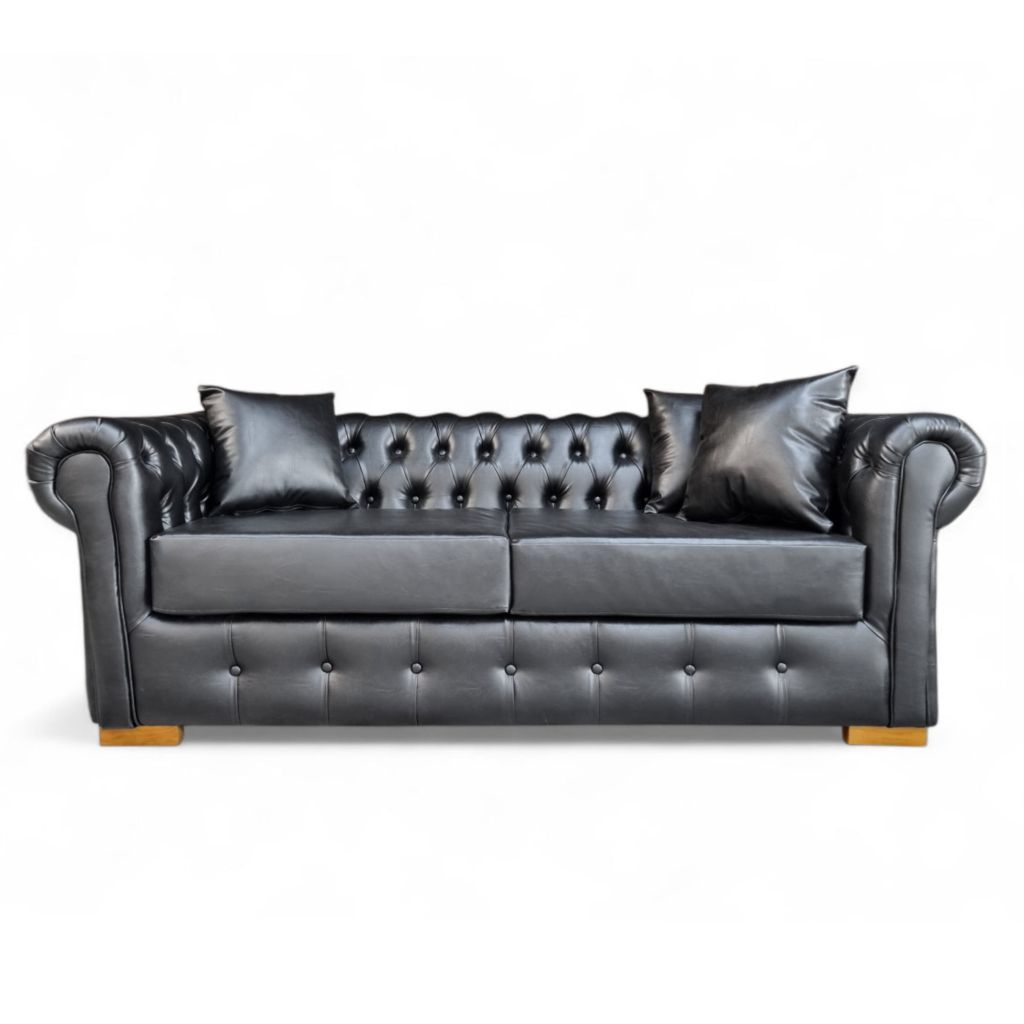 Mbc - Sofá Chesterfield 3 Cuerpos Cuero Sintético Pu Black