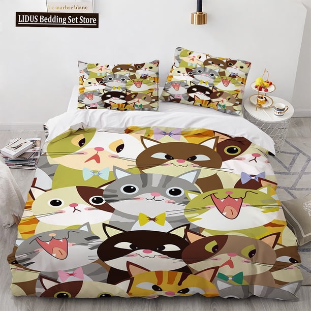 v1001 Bed Sheets Cartoon Animals Duvet Cover Set Bee Bears Rabbits Cute Pattern Comforter Cover With Pillowcase King Queen Full Size For Kid Girl 3-Piece Bedding Set (1 Duvet Cover + 2 Pillow Shams) B