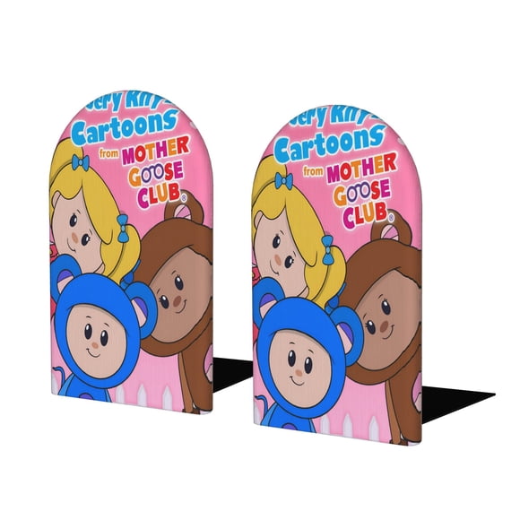 Mother Goose Club Sujetalibros decorativos temáticos, tope para estantería con base antideslizante, uso dual para hogar y oficina - 2 piezas
