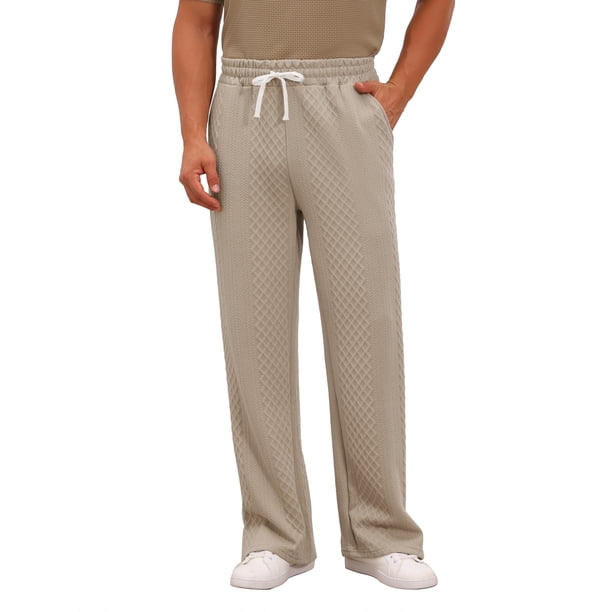 Pantalones de Cintura con Cordón de Pierna Recta Texturizados de Jacquard de Color Sólido para Hombre INSPIRE CHIC 36 Caqui