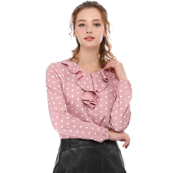 INSPIRE CHIC Blusa de manga larga con cuello con volantes para el regreso a clases del Día de San Valentín para mujer M Rosa-Puntos