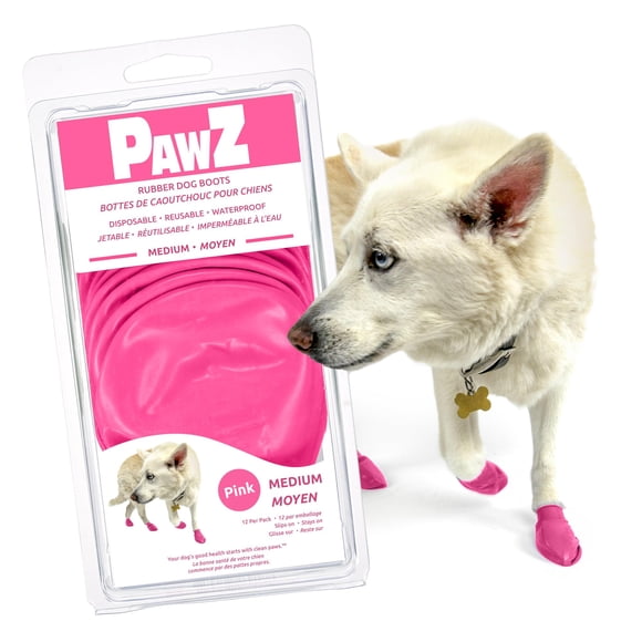 Botitas impermeables de goma para perro Protex PawZ, talla mediana, rosa, 12 piezas