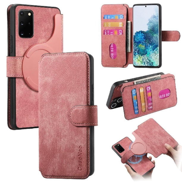 Funda Billetera Magnética para Samsung Galaxy S20Plus Soporte Tarjetas Desmontable Rosa