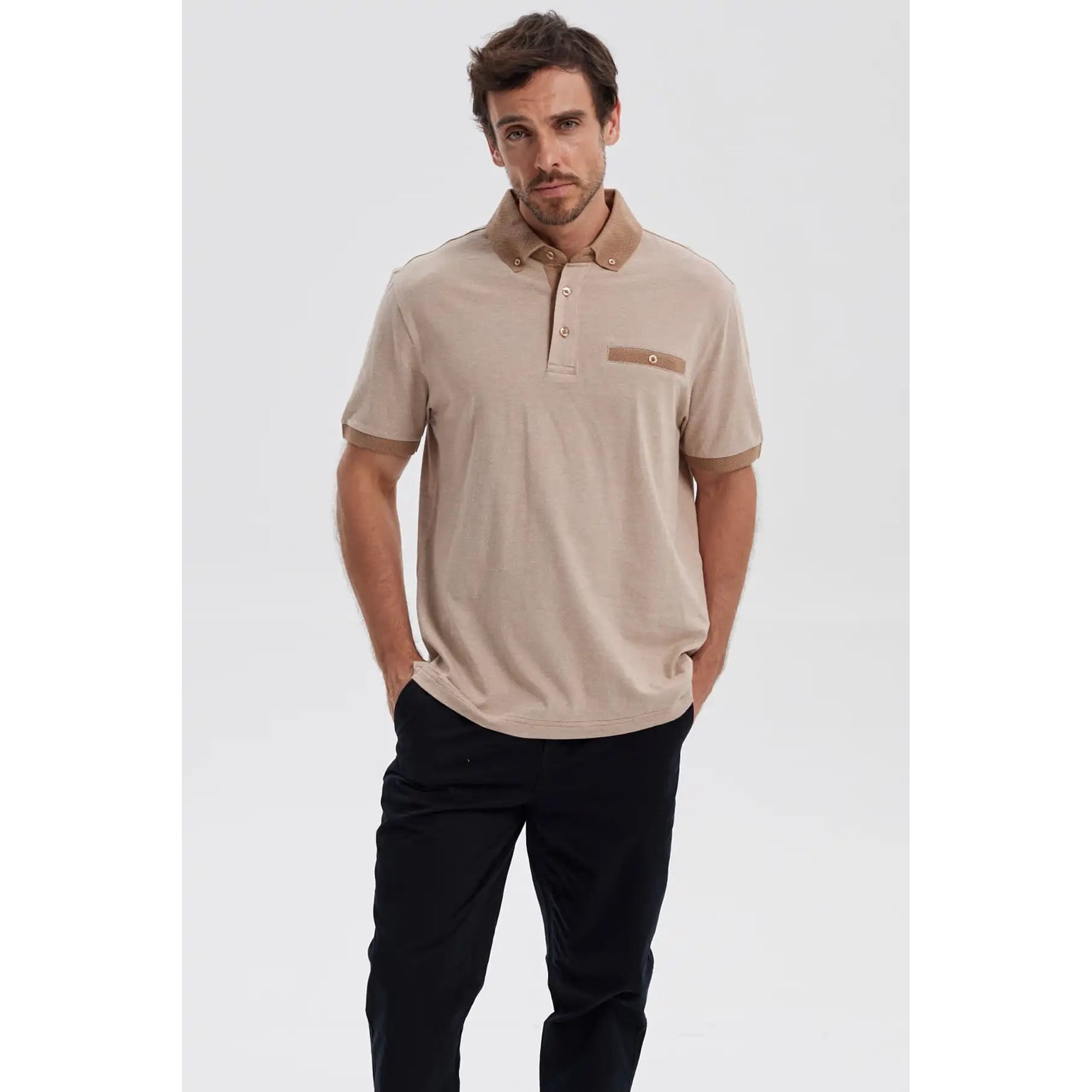 Fashionspark - Polera Hombre Botón Beige