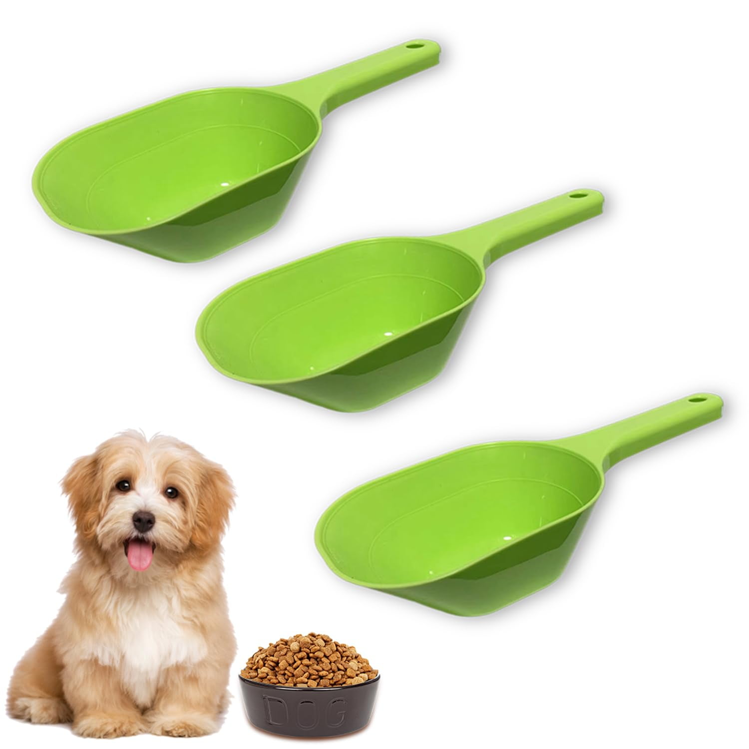 BueRallan Juego de 3 Cucharones Medidores de Alimentos para Mascotas, Cucharón de 1 Taza de Plástico con Marcas de Medición para Perros, Gatos, Aves y Conejos
