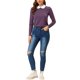 thumbnail image 2 of INSPIRE CHIC Blusa Casual de Manga Larga con Cuello de Muñeca a Rayas en Contraste para Mujer, Elástico en la Espalda, L Púrpura Negro, 2 of 8
