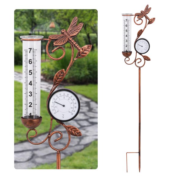 Pluviómetro y Termómetro YNGFIL 91 cm con Escultura de Libélula de Bronce