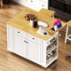 thumbnail image 3 of 48 inch Kitchen Island with Drop Leaf,Power Outlet,Internal Storage Rack,Rolling Kitchen Storage Cart on 5 Wheels with 5 Open Side Racks for Kitchen,White (Old SKU N707P257057W)(Not Include Stools), 3 of 3