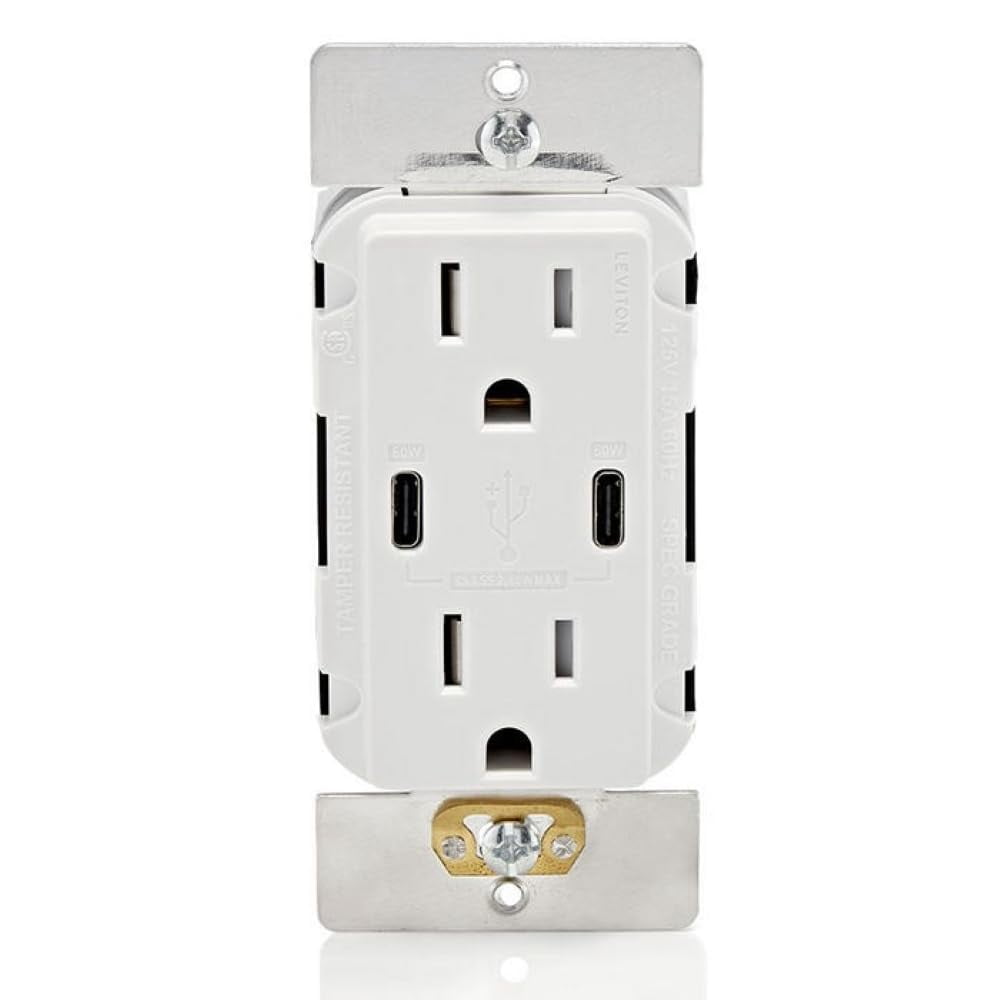 Cargador De Pared Leviton T5636-w Usb Dual Tipo C/c 60 W Blanco