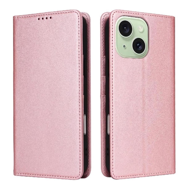 Funda Cartera para iPhone 15 Plus con Ranuras Tarjetas y Soporte - Protección Completa Oro rosa
