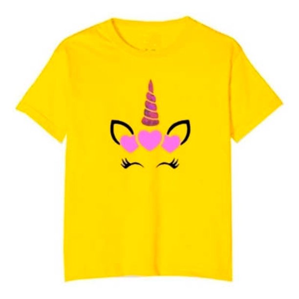 Polera Unicornio Corazon Holografico Rosado Niñas
