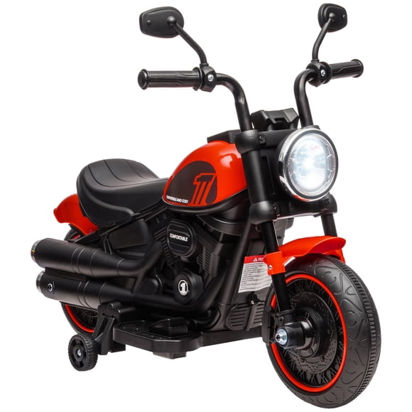 Motocicleta Eléctrica para Niños Aosom 6V con Ruedas de Entrenamiento Roja