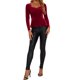 thumbnail image 2 of INSPIRE CHIC Blusa de Mujer Elegante de Terciopelo con Escote Corazón de Manga Larga y Peplum Talla S Rojo, 2 of 6