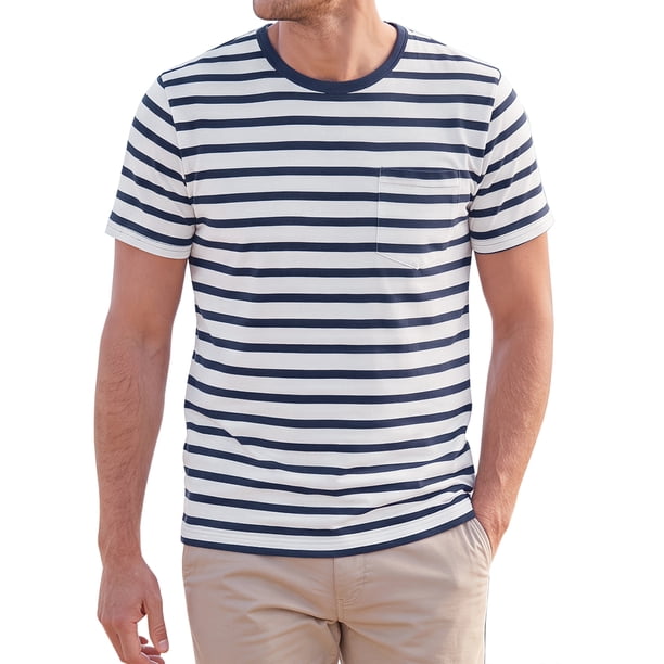 INSPIRE CHIC Camiseta de Hombre a Rayas de Manga Corta Casual de Verano Talla S Azul Marino