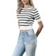 thumbnail image 4 of INSPIRE CHIC Top de rayas de manga corta para mujer, camiseta de cuello redondo, verano 2026, suéter casual corto de punto, S negro a rayas, 4 of 6