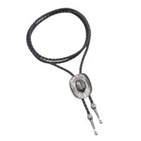 Ioensy - Western Cowboy Hat Bolo Tie Vintage American Ajustable Pu Cuero Para Hombres Argent