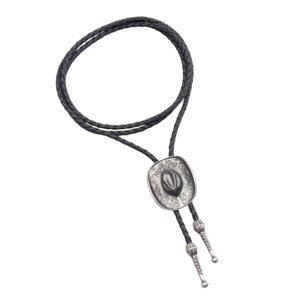Ioensy - Western Cowboy Hat Bolo Tie Vintage American Ajustable Pu Cuero Para Hombres Argent