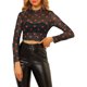 thumbnail image 1 of INSPIRE CHIC Blusa de San Valentín para Mujer, Top Corto de Malla Semitransparente con Manga Larga y Cuello Redondo, Talla S, Negro, 1 of 8