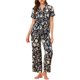 thumbnail image 2 of INSPIRE CHIC Conjunto de Pijama de Satén para Mujer Seda Floral Manga Corta Top y Pantalones 2 Piezas Pijamas XS Negro-Blanco, 2 of 6