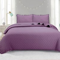 Todo Hogar Santiago De Chile - Cubrecama De Algodón Con Pompones 2Plazas - Lila