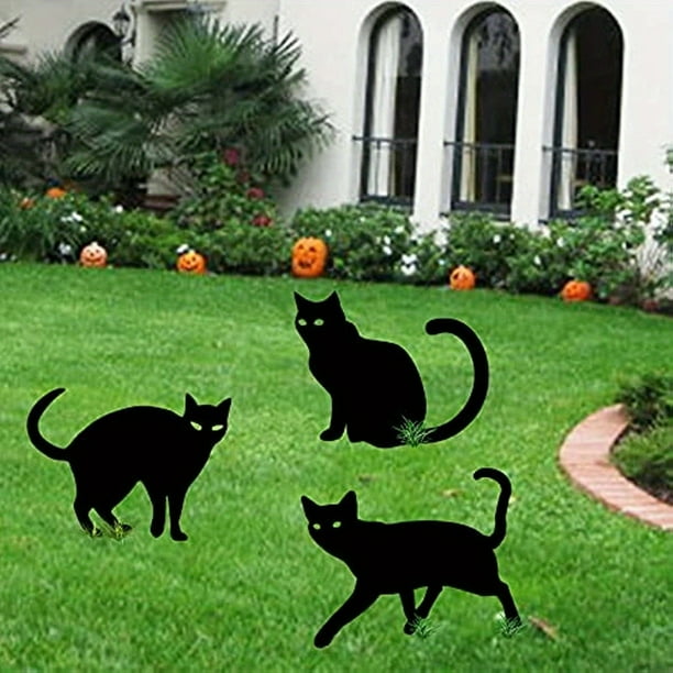3pcs, Scary Halloween Yard Signs - Black Cat and Witch Decorations for Garden and Lawn - Outdoor Decorations for Spooky Fun