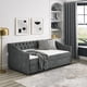 thumbnail image 2 of Twin Size Daybed with Twin Size Trundle Upholstered Tufted Sofa Bed, with Button on Back and Copper Nail on Waved Shape Arms, Grey (80.5"x41"x30.5"), 2 of 3