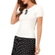 thumbnail image 4 of INSPIRE CHIC Blusa de Mujer con Lazo en el Cuello, Manga Corta Sólida, Cuello Peter Pan, Top Casual de Verano XS Blanco, 4 of 7