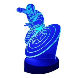 Lelumania - Lampara Ilusion 3D Capitán America De 7 Colores, Base Touch