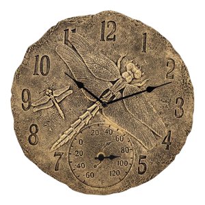 Magideal - Reloj De Pared De 30,5 Cm Impermeable Para Interiores Y Exteriores Con Pantalla De Temperatura Relojes Colgantes Estatua De Resina Relojes De P