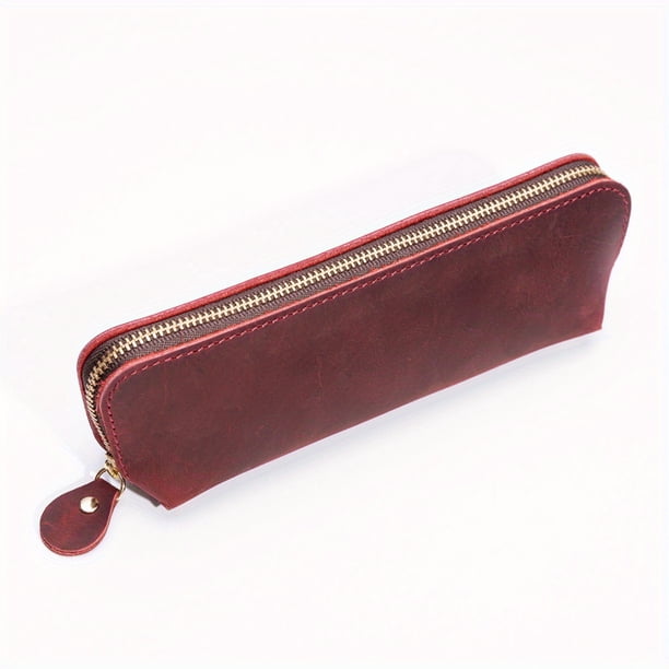 1pc Stylish and Durable Genuine Leather Pencil Case for Office and School Supplies