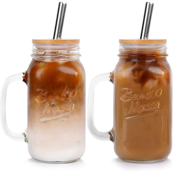 ANOTION Mason Jar con tapa y bombilla, 24 oz, boca estándar
