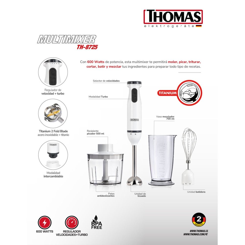 Thomas Minipimer 600W TH-8725 Blanco, foto 4