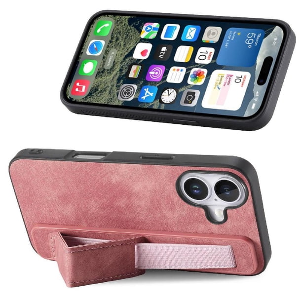 Funda Protectora con Correa para iPhone 16 Resistente a Golpes Rosa