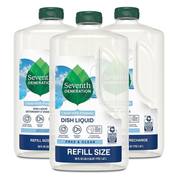 Recambio de jabón líquido para platos de séptima generación, transparente y gratuito, 1,5 L