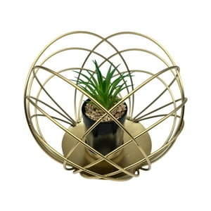 Fliperex - Figura Decorativa Candelabro Esfera Dorada Con Mini Planta Dorado