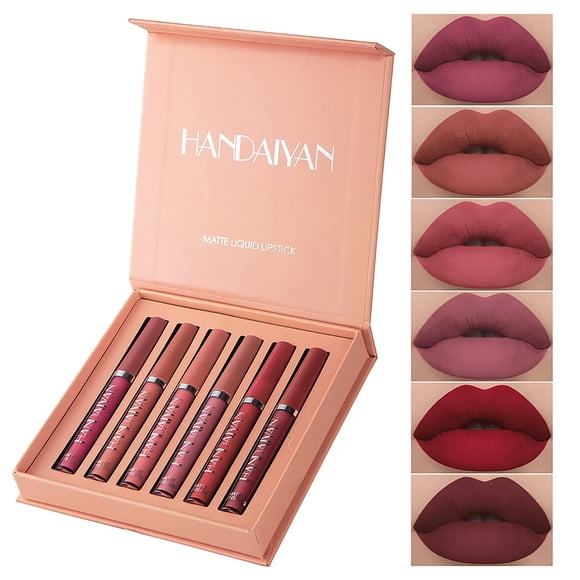 Set de Labiales Líquidos Mate HANDAIYAN 6 Piezas a Prueba de Agua