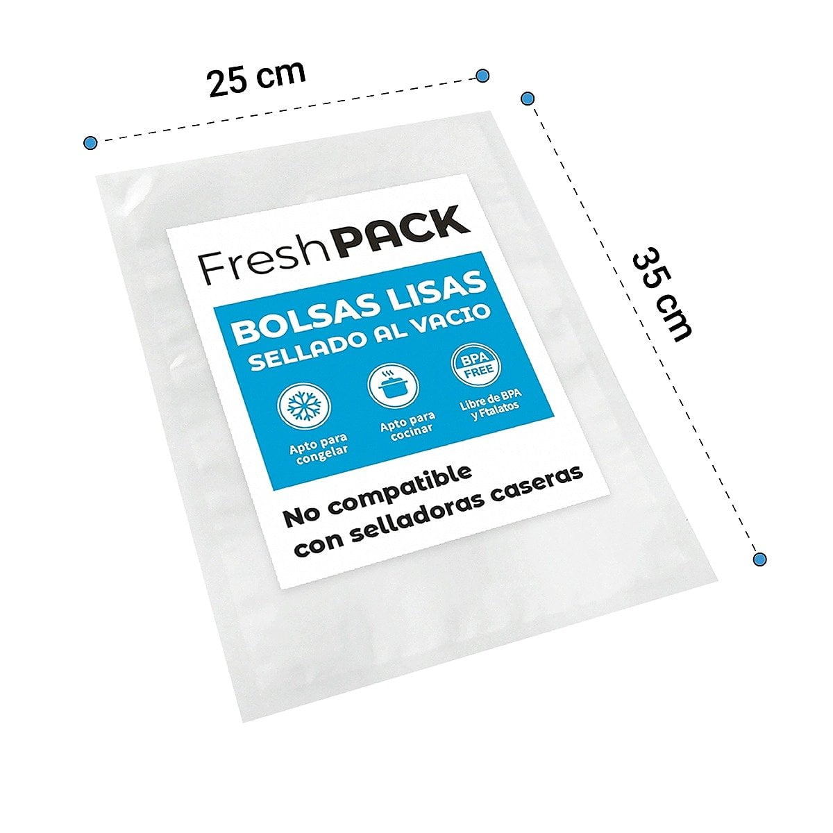 Freshpack - 100 Bolsas Sellado Al Vacio Lisas 20x30 Cm De 70 Micras