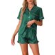 thumbnail image 1 of INSPIRE CHIC Conjunto de Pijama de Satén para Mujer con Ribete en Contraste Camisa con Solapa Suave y Botones & Pantalones Cortos con Volantes Ropa de Dormir Verde Medio, 1 of 6