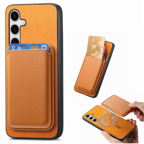 Funda de Cuero Magnética con Tarjetero para Samsung Galaxy S25 Cubierta Delgada Amarillo