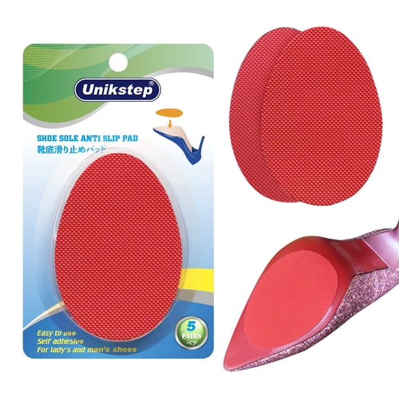 Empuñaduras antideslizantes Unikstep de goma roja para suela de zapato, 5 pares