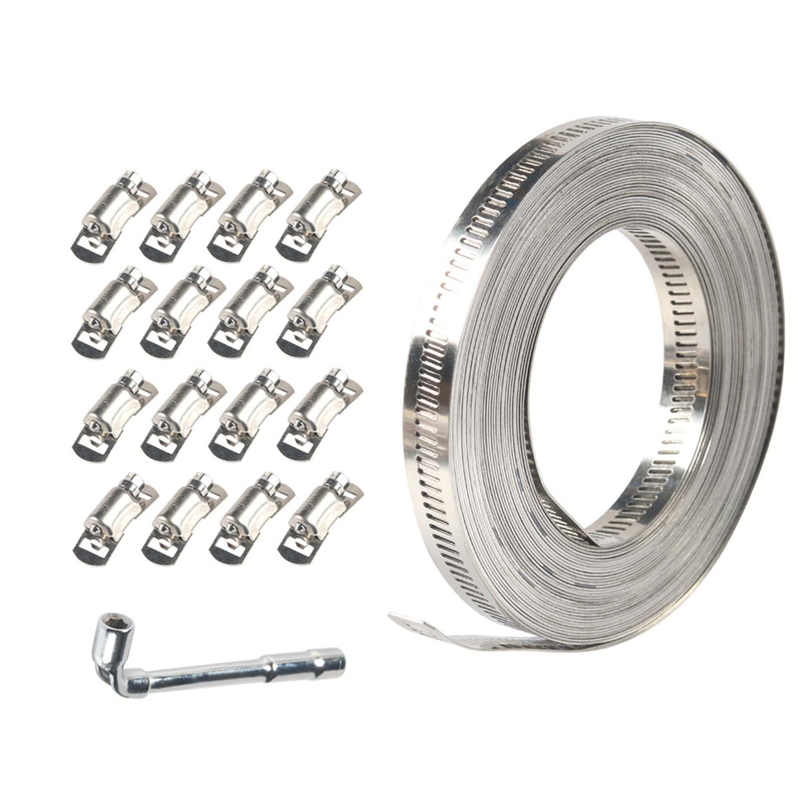 Bothyi - Abrazadera De Manguera De Acero Inoxidable 304, Abrazaderas De Manguera Con Banda De Engranaje Helicoidal Para Manguera De Engranaje Helicoidal De 10M Con 16 Sujetadores