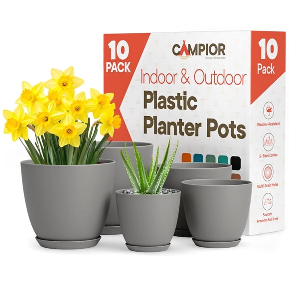 Macetas Campior de plástico con drenaje 7-4.8 pulgadas, gris x10